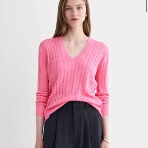 NWT Everlane The Cable V-Neck in Cotton Cashmere Sz Small deep pink